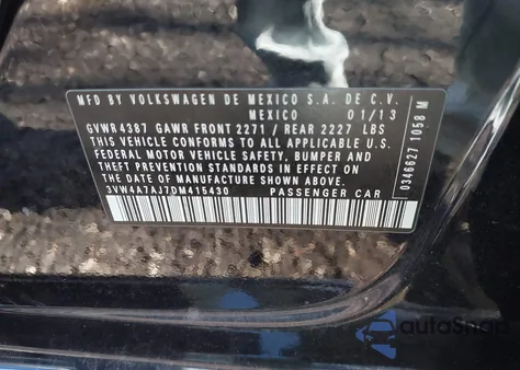 2013 Volkswagen Jetta Gli Autobahn из США, поврежденный, VIN 3VW4A7AJ7DM415430